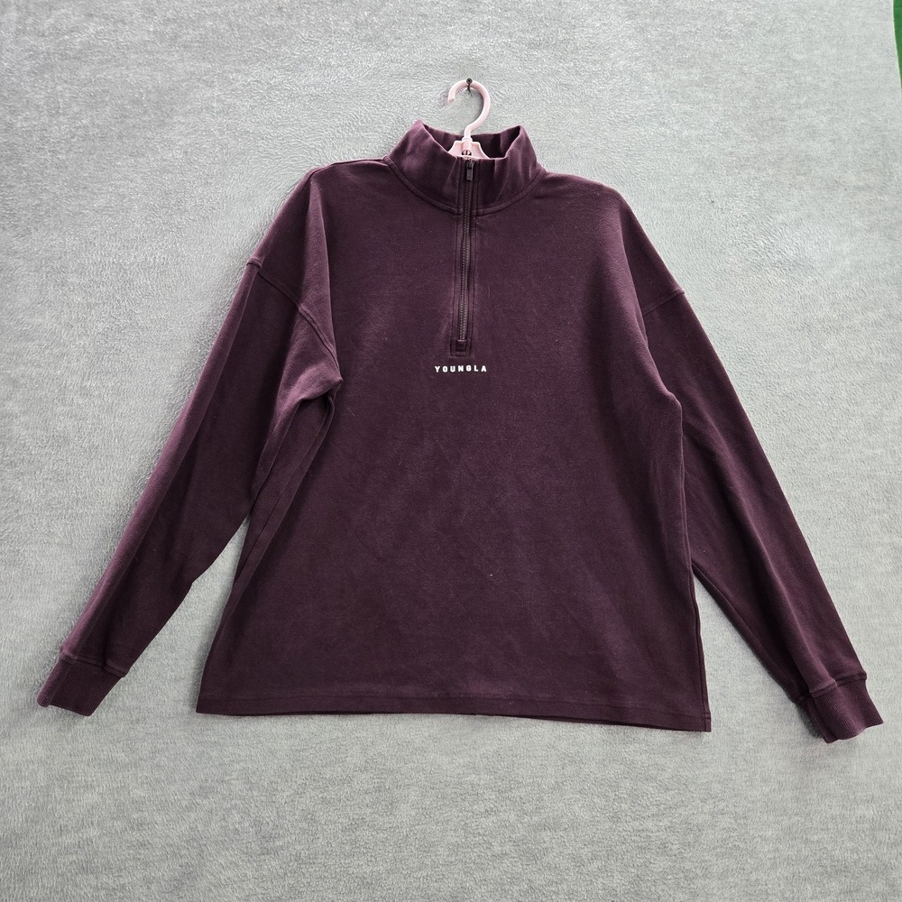 Youngla Men Sweatshirt M Purple 545 Logo Long Sleeve Cotton Spandex